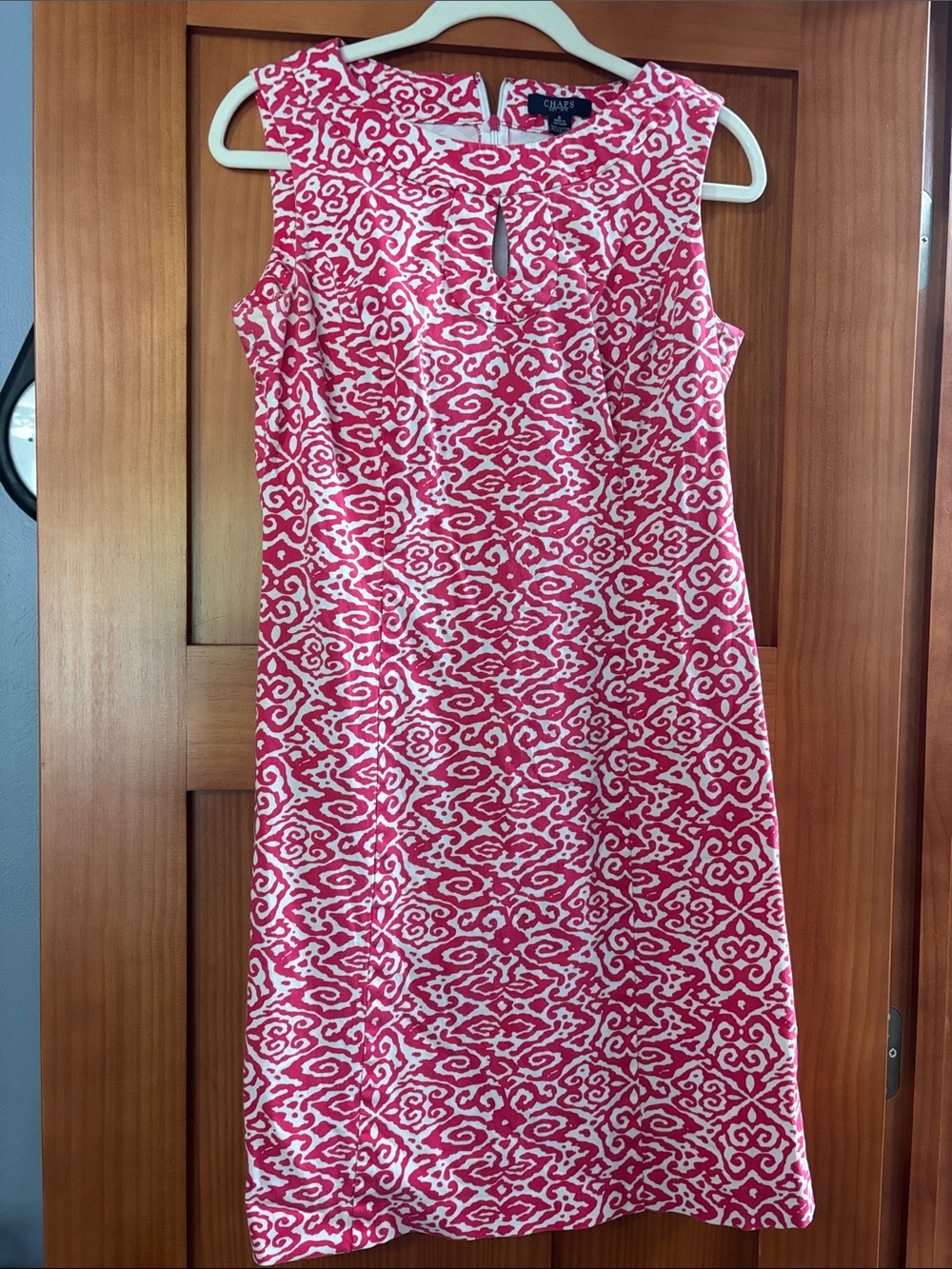 Chaps Pink and White Printed Midi Sheath Dress